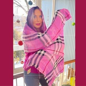 Burberry Purple and Black Check Scarf Wrap Shawl